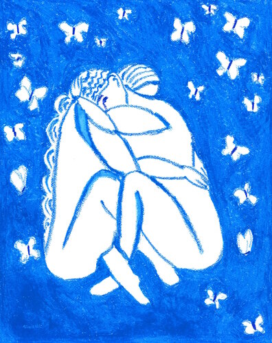 Embrace, Abstract Figures Cubist Oil Pastel Painting by Alexandra Swistak, Painting for Sale on Singulart