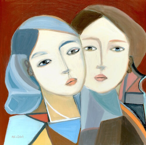 Portrait in Vienna, Abstract Cubist Oil Painting von Alexandra Swistak, Malerei kaufen auf Singulart