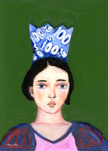 Nekane, Snow White with Money Crown, Modern Oil Portrait par Alexandra Swistak, Peinture en vente sur Singulart