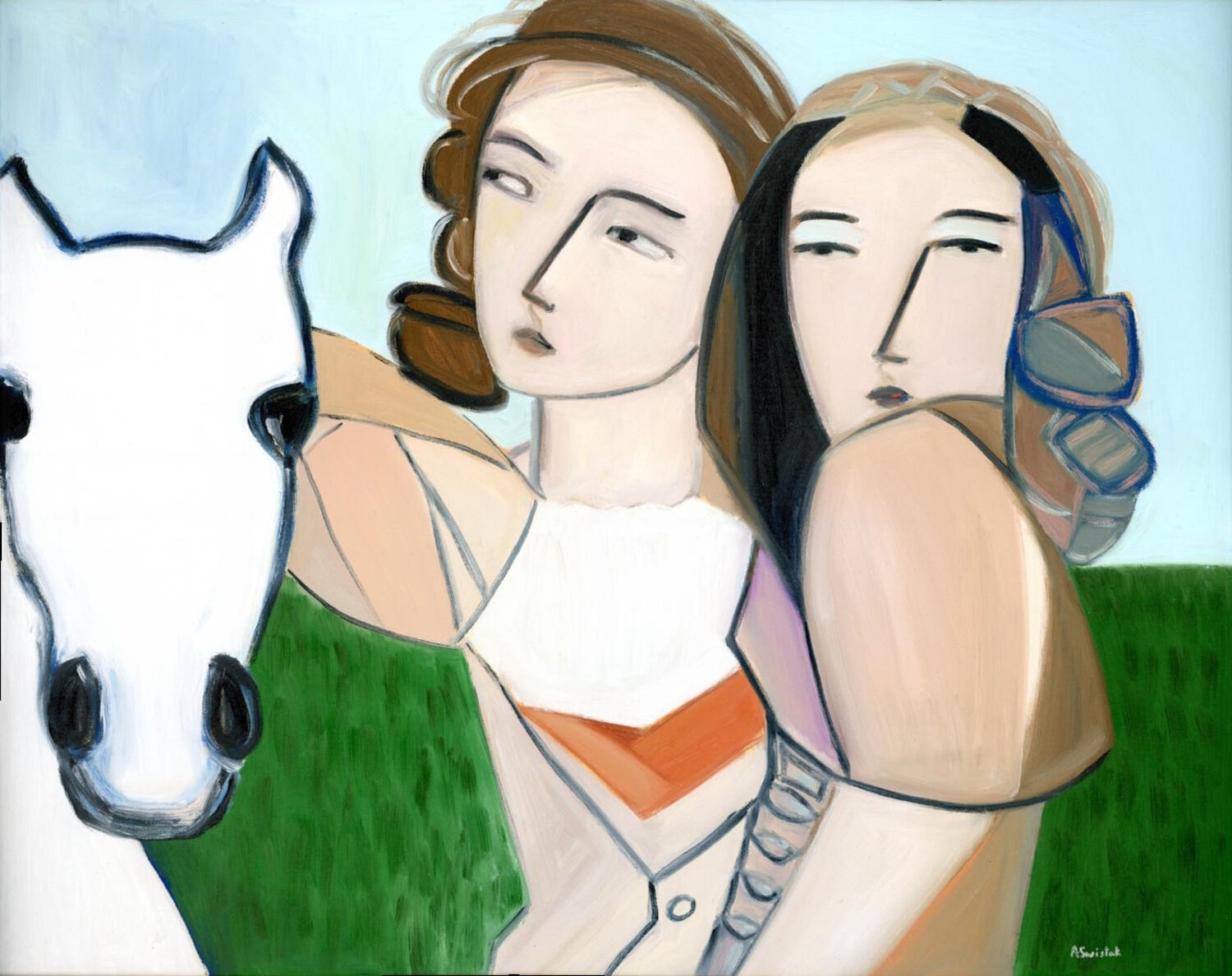 Soft Revelations II Modern Cubist Abstract Figurative Angels Oil Painting by Alexandra Swistak