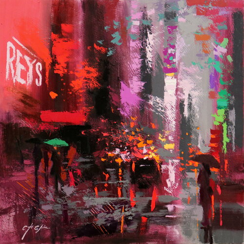 RED RAIN IN BROADWAY di Chin H Shin, Pittura in vendita su Singulart