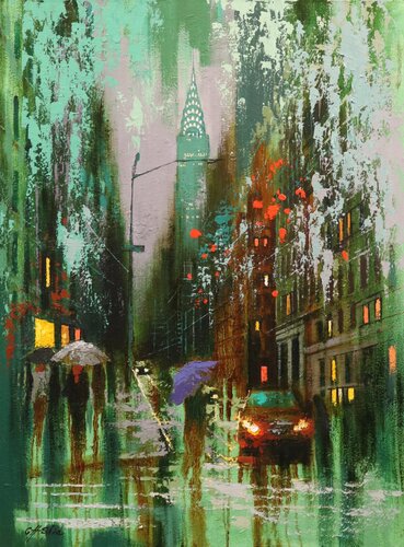 Spring Rain in Lexington Avenue van Chin H Shin, Schilderij te koop op Singulart