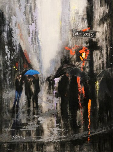 Dark Rainy Day in Fifth Avenue by Chin H Shin, Painting for Sale on Singulart