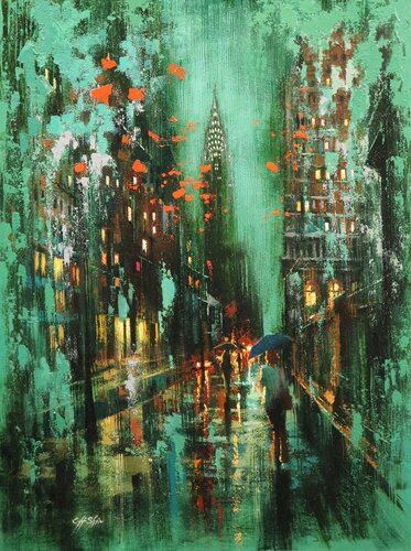 Toward Lexington Avenue on Rainy Day di Chin H Shin, Pittura in vendita su Singulart