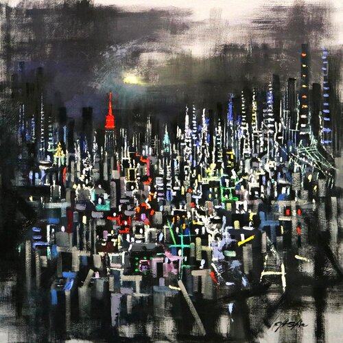 Silvermoon over Manhattan di Chin H Shin, Pittura in vendita su Singulart