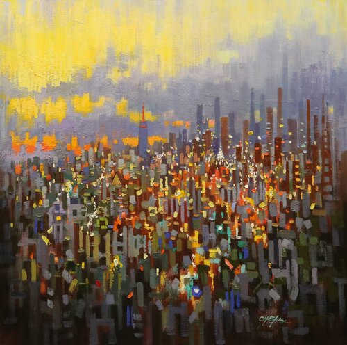 New York Toward Sunset di Chin H Shin, Pittura in vendita su Singulart