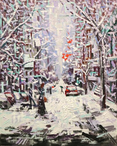 WINTER WHITE IN UPPER VILLAGE van Chin H Shin, Schilderij te koop op Singulart