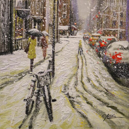 Still Winter in Soho Street van Chin H Shin, Schilderij te koop op Singulart