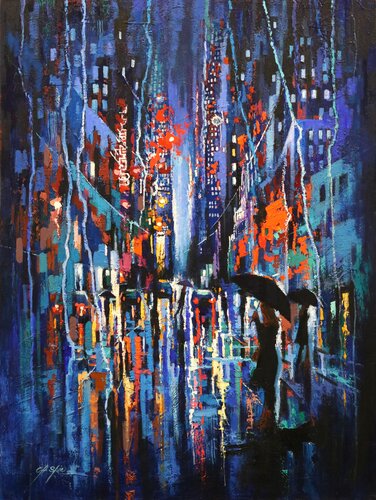 Overlooking Broadway Rain by Chin H Shin, Painting for Sale on Singulart