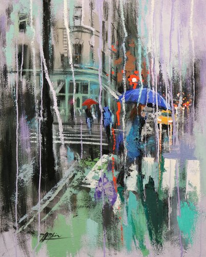 A Rainy Day in West Village by Chin H Shin, Painting for Sale on Singulart