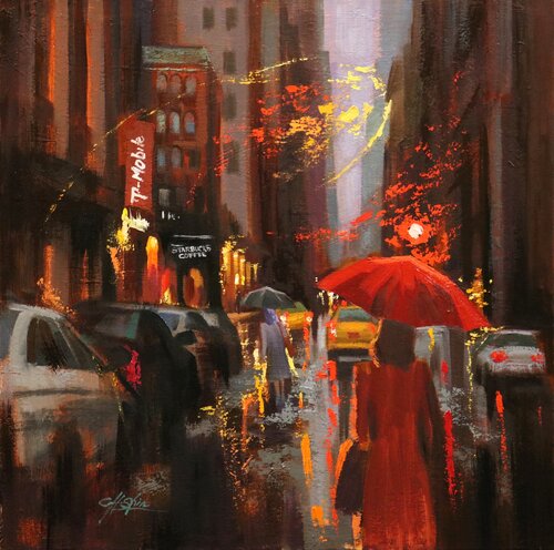 Evening Rain in Madison Avenue by Chin H Shin, Painting for Sale on Singulart