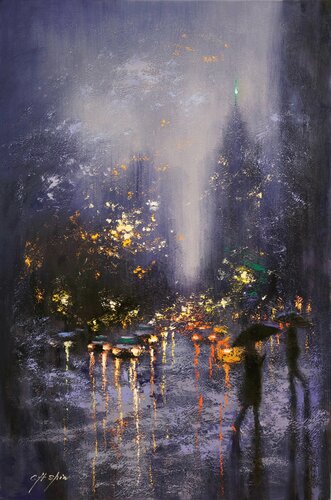 Blue Rain in Central Park West van Chin H Shin, Schilderij te koop op Singulart