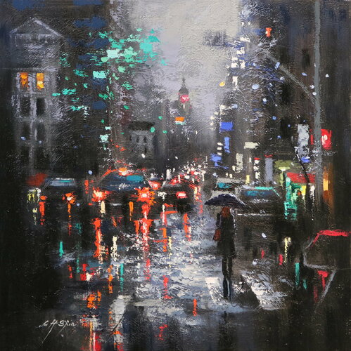Dark Rain in Lexington Avenue by Chin H Shin, 회화 for Sale on Singulart