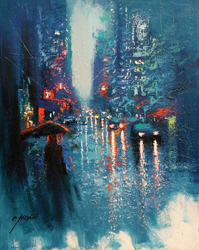 BLUE Rain in Lexington Avenue von Chin H Shin, Malerei kaufen auf Singulart