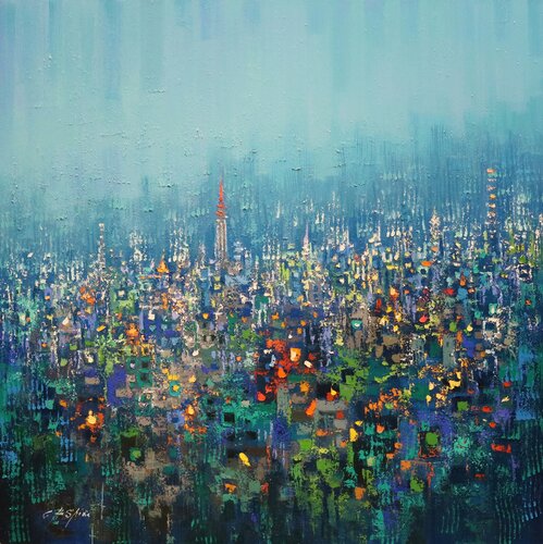 Shade of Blue in Manhattan di Chin H Shin, Pittura in vendita su Singulart