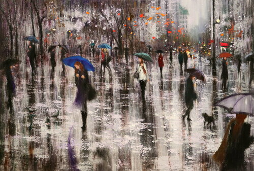 WINTER RAINY DAY WALKERS von Chin H Shin, Malerei kaufen auf Singulart