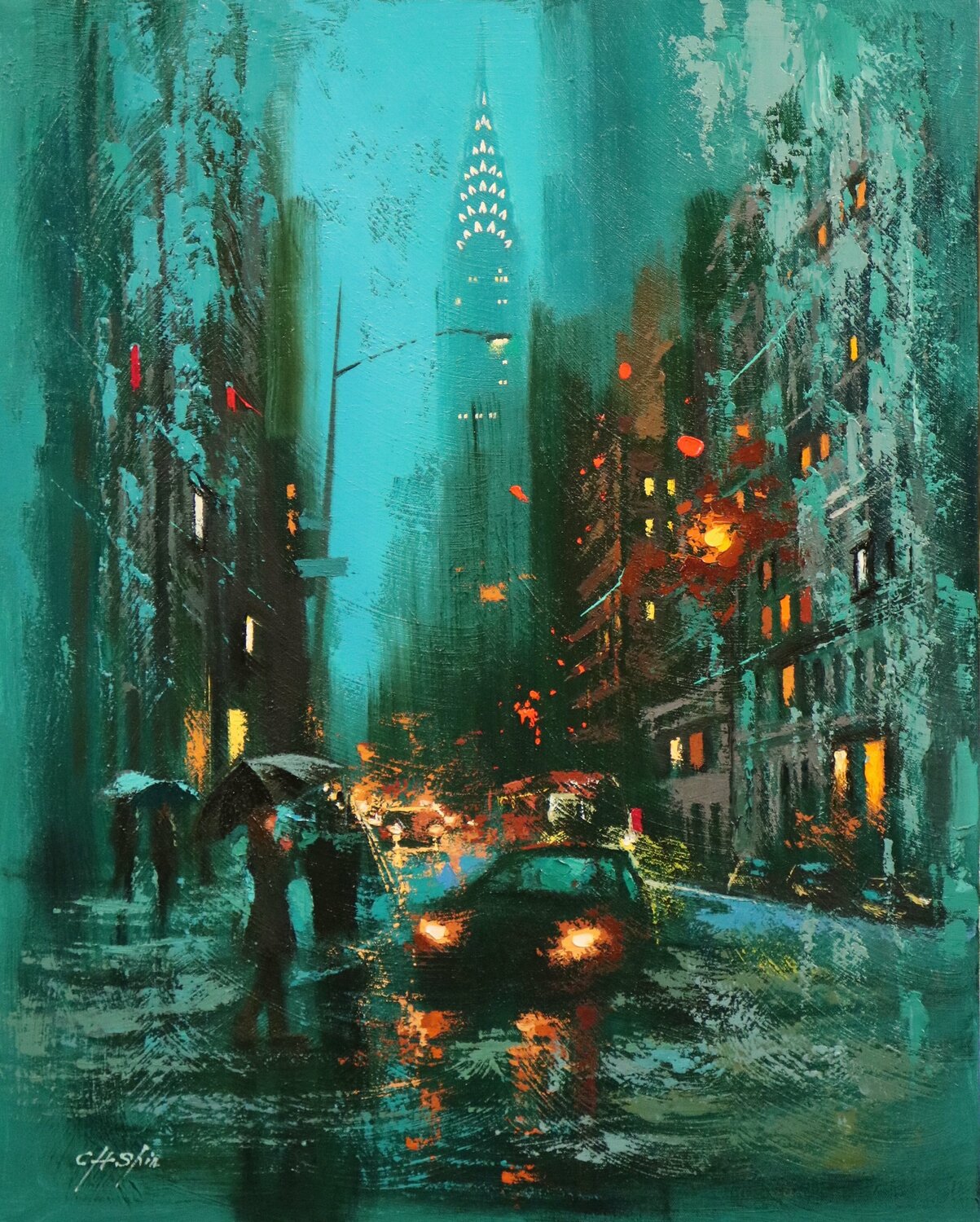 The Mysterious Rain in New York Chin H Shin Originalgemälde zu verkaufen