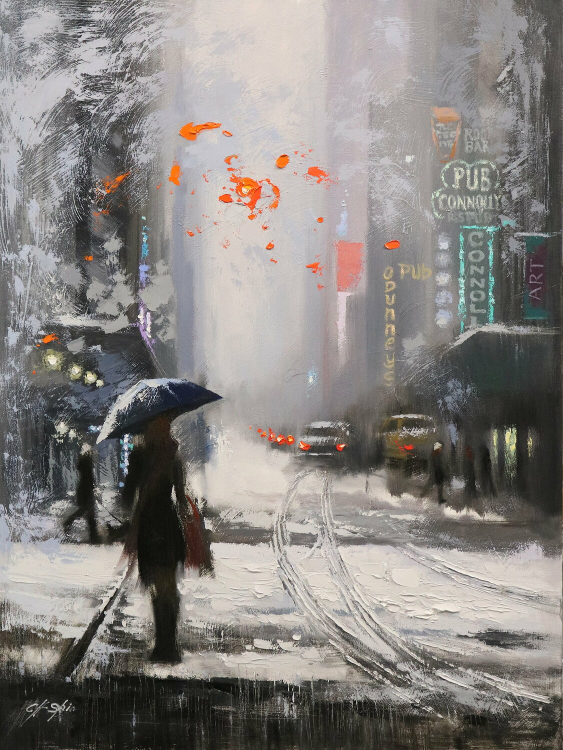 WINTER PRELUDE at LEXINGTON AVENUE Chin H Shin Originalgemälde zu verkaufen