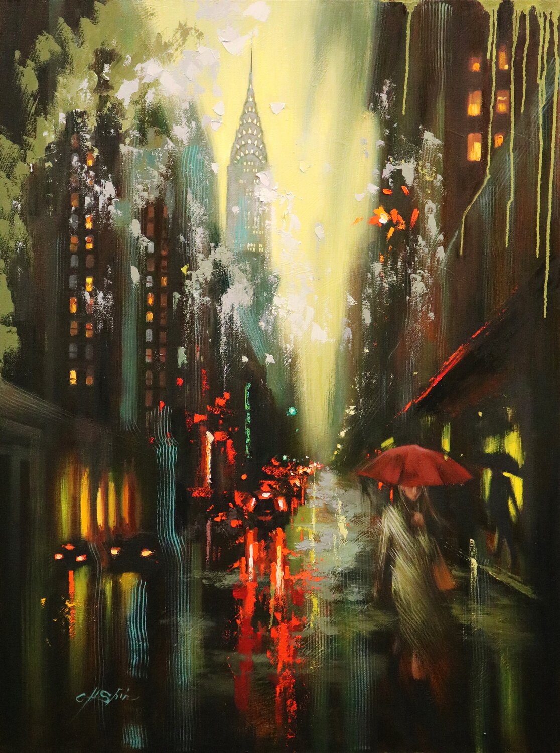 Stormy Day Walkers in Lexington Chin H Shin Originalgemälde zu verkaufen