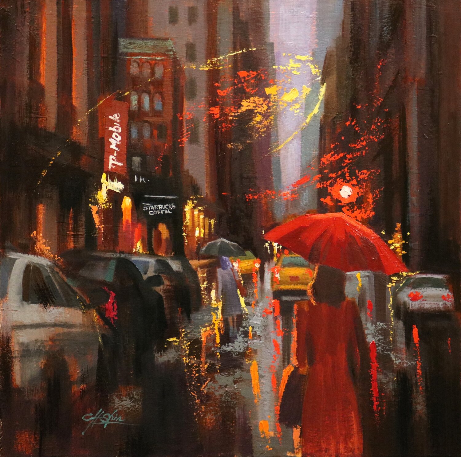 Evening Rain in Madison Avenue Chin H Shin Originalgemälde zu verkaufen