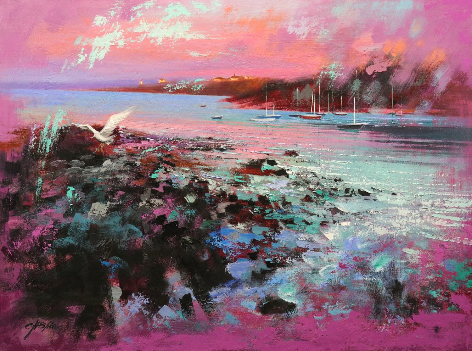 The Impression of Rockport Harbor Chin H Shin Dipinto originale in vendita