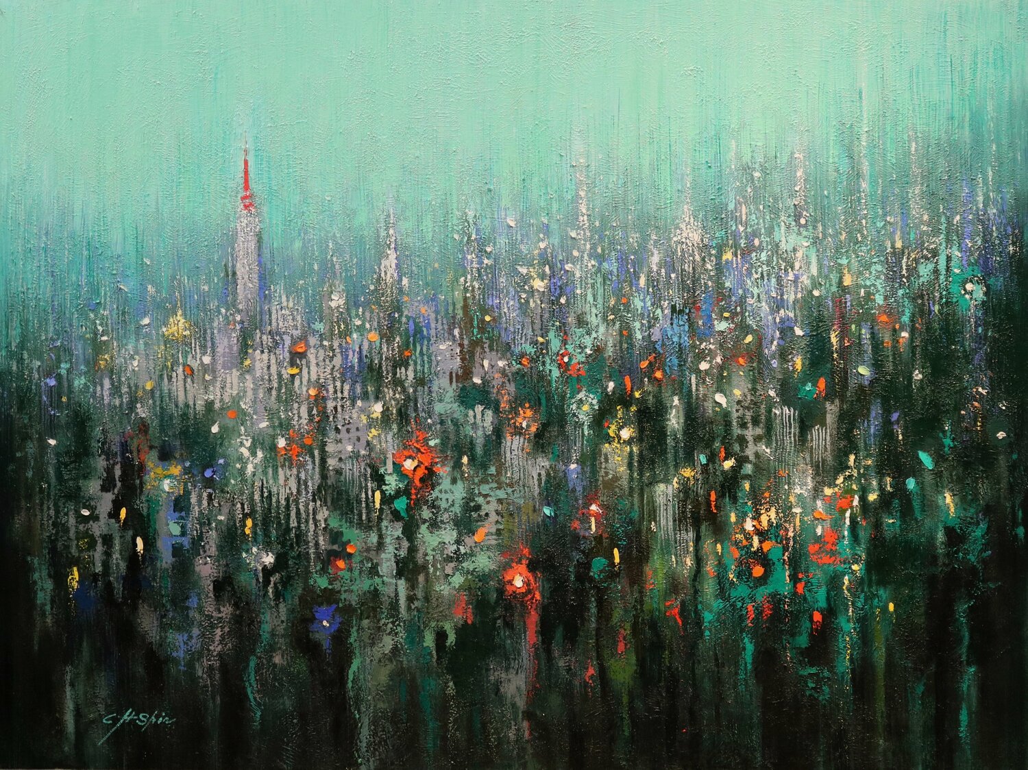URBAN FOREST 2 GREEN MORNING Chin H Shin Originalgemälde zu verkaufen