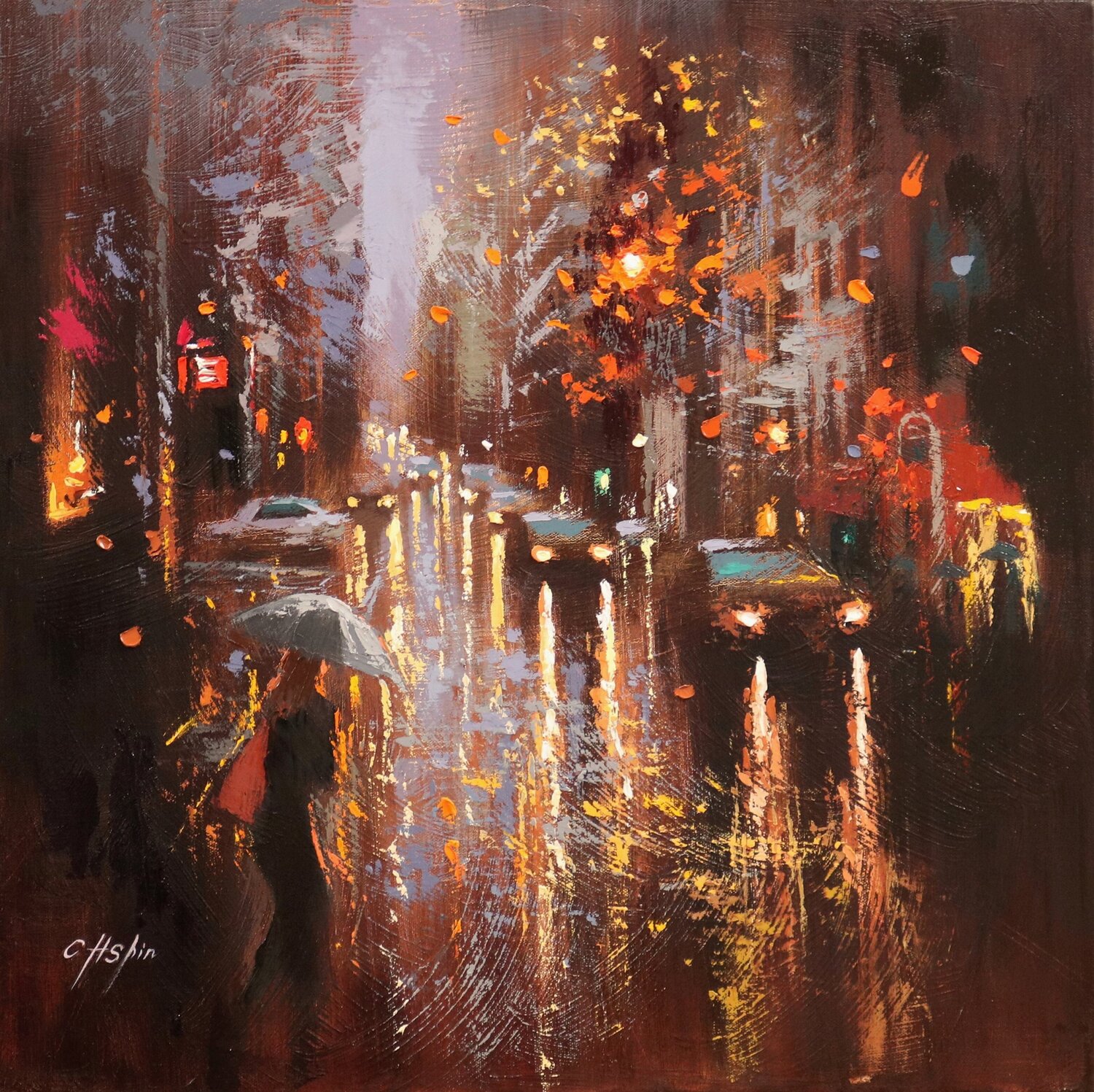 Autumn Rain in Lexington Avenue Chin H Shin Originalgemälde zu verkaufen