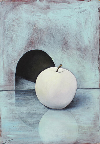 Philosophical still life with a White Apple von Irina Tsypilova, Malerei kaufen auf Singulart