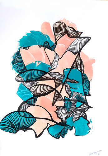 Turquoise and rose by Irina Tsypilova, Work on Paper for Sale on Singulart