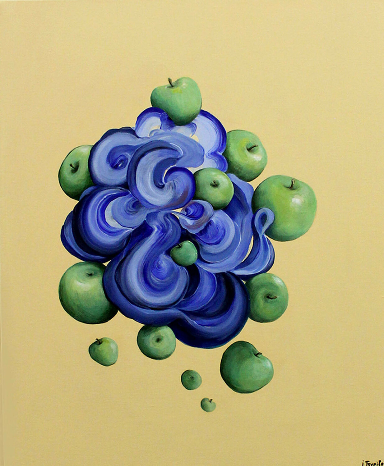 Philosophical still life with green apples Irina Tsypilova Dipinto originale in vendita