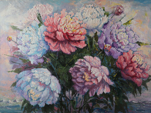 Peonies and Mountains by Rakhmet Redzhepov, Painting for Sale on Singulart