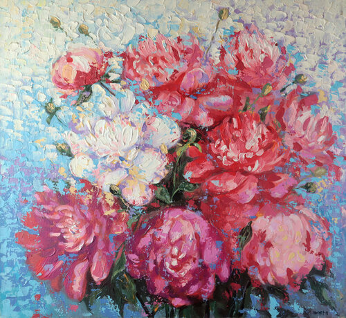 Peonies Giving Happiness di Rakhmet Redzhepov, Pittura in vendita su Singulart
