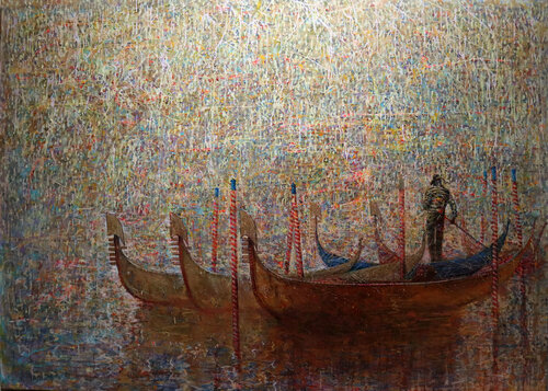 Gondolier and Sunny Morning in Venice van Rakhmet Redzhepov, Schilderij te koop op Singulart