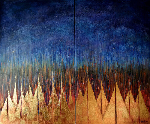 Golden Sails at Sunrise.(diptych,each side :150x90cm.) Rakhmet Redzhepov