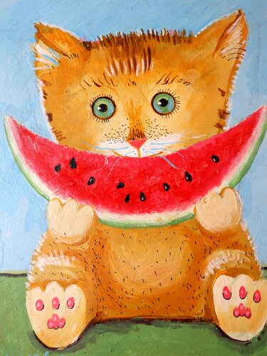 A CAT NAMED SLICE, AND A SLICE OF WATERMELON. von Rakhmet Redzhepov, Malerei kaufen auf Singulart
