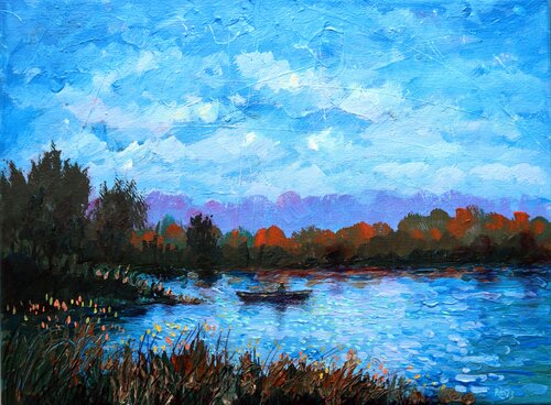 Fisherman and Pond di Rakhmet Redzhepov, Pittura in vendita su Singulart