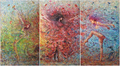 Dance of the Enchantresses (triptych) van Rakhmet Redzhepov, Schilderij te koop op Singulart