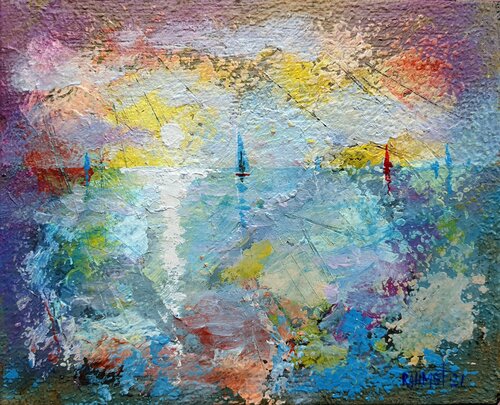 Sea  cardboard, acrylic,oil  19.5x23.7 di Rakhmet Redzhepov, Pittura in vendita su Singulart