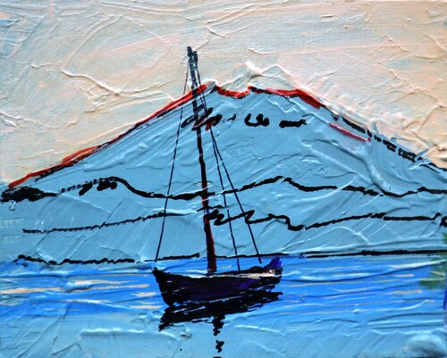 Sea 6 -cardboard, 11x14cm.acrylic,oil par Rakhmet Redzhepov, Peinture en vente sur Singulart