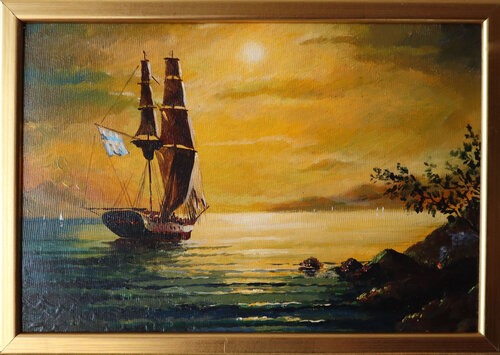 Harbor  canvas on cardboard, 18x27cm.acrylic,oil di Rakhmet Redzhepov, Pittura in vendita su Singulart