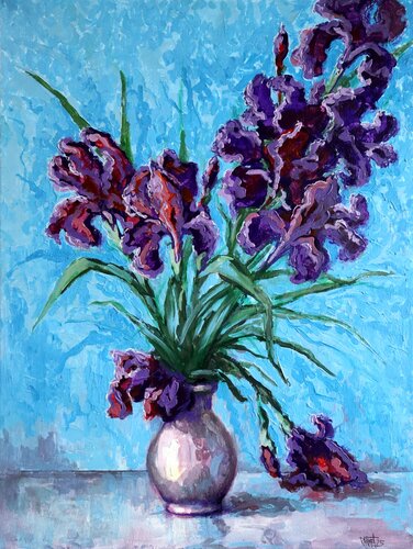 IRISES on BLUE von Rakhmet Redzhepov, Malerei kaufen auf Singulart