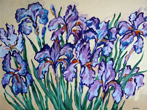 Irises on Cream di Rakhmet Redzhepov, Pittura in vendita su Singulart