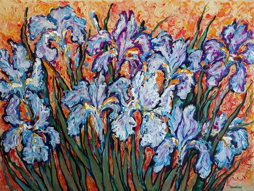 Irises on Gold van Rakhmet Redzhepov, Schilderij te koop op Singulart