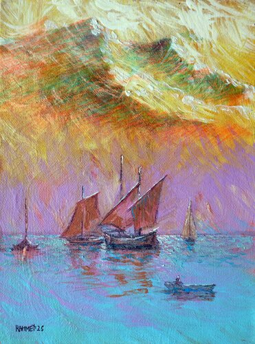 SEA,SAILS,MOUNTAIN van Rakhmet Redzhepov, Schilderij te koop op Singulart