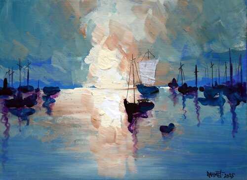 Sea,Boats di Rakhmet Redzhepov, Pittura in vendita su Singulart