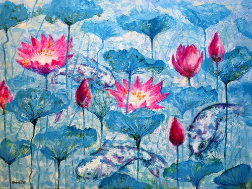 Water Lilies and Koi Fish by Rakhmet Redzhepov, Painting for Sale on Singulart