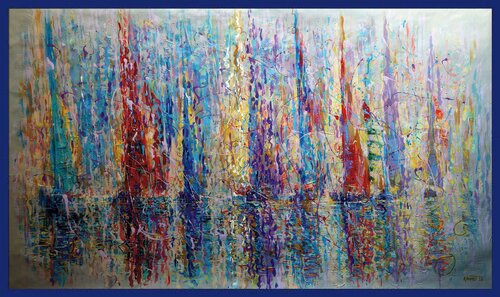 Rhythm of the Sea: Abstract Oil and Acrylic Painting, 89x149 cm by Rakhmet Redzhepov, Painting for Sale on Singulart