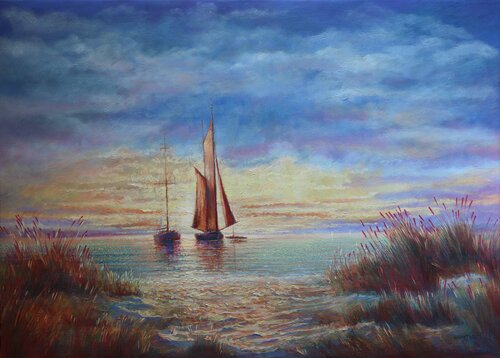 Sunrise in the Bay:linen, oil, 79x109 by Rakhmet Redzhepov, Painting for Sale on Singulart