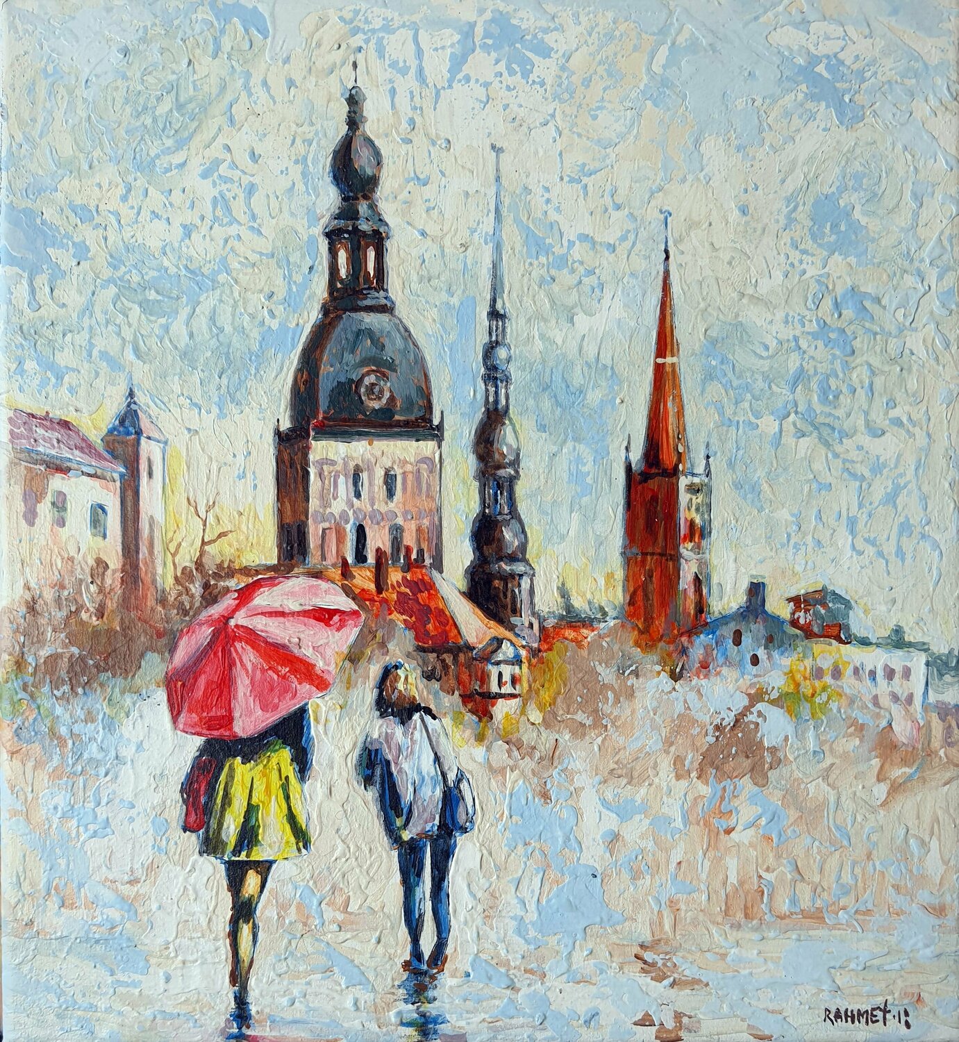 Summer Rain in the City. Rakhmet Redzhepov Dipinto originale in vendita