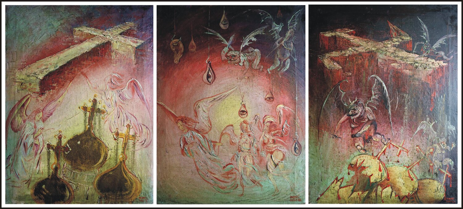 Golden Domes (triptych each 55x40cm  1988) Rakhmet Redzhepov Dipinto originale in vendita